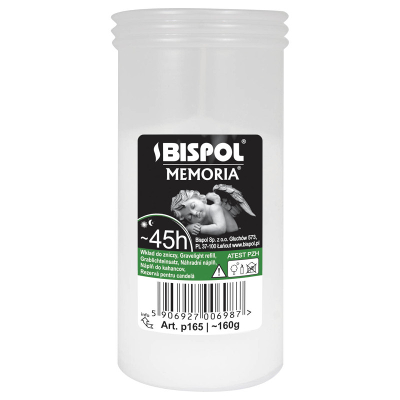 Wkłady do zniczy parafinowe BISPOL P165 45h 20 sztuk