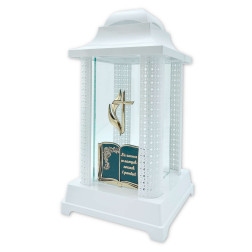 Alba glass candle, large cross, white/gold, book, shrine, 1 piece