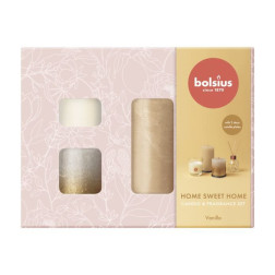 BOLSIUS Home Sweet Home Geschenkset (Vanille) 3 Kerzen + Diffusor