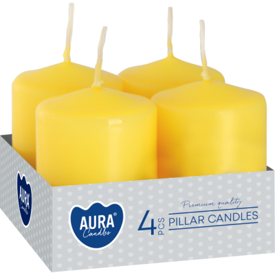 BISPOL Aura pillar candles sw40/60-010 (yellow) ~7h 4pcs.