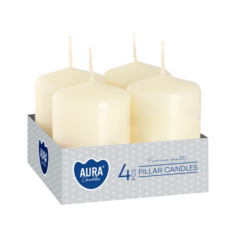 Świece pieńkowe walce BISPOL Aura sw40/60-011 (ecru) ~7h 4szt.