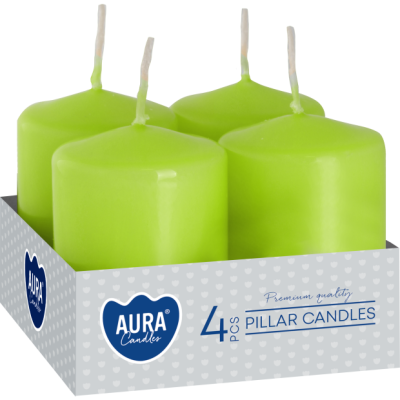 BISPOL Aura pillar candles, cylindrical, sw40/60-064 (celadon) ~7h, 4 pcs.