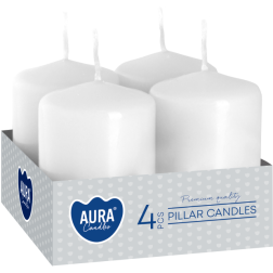 BISPOL Aura sloupové svíčky, válcové, sw40/60-090 (bílé) ~7h 4 ks.