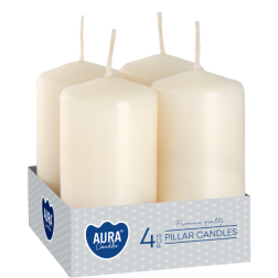 BISPOL Aura pillar candles, cylinders, sw40/80-011 (ecru) ~9h 4 pcs.