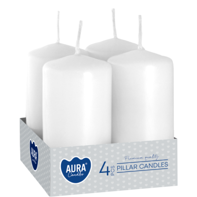 BISPOL Aura pillar candles sw40/80-090 (white) ~9h 4pcs.