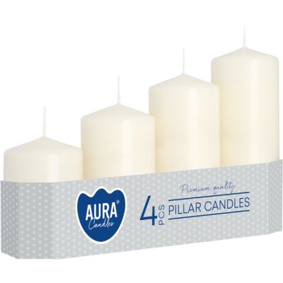 Stumpenkerzen Messzylinder BISPOL Aura sw50/4-011 (ecru) 4 Stk.