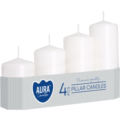 Świece pieńkowe walce stopniowane BISPOL Aura sw50/4-090 (białe) 4szt.