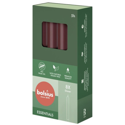 BOLSIUS Torpeda table candles 170/20 (burgundy) ~5h 8pcs.