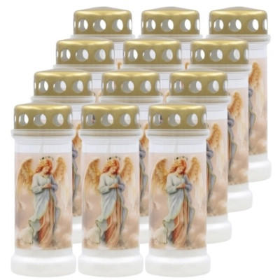 Gefüllte Kunststoff Grablichter BOLSIUS NR 6L Engel 17cm ~70h 12St.