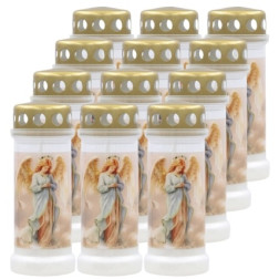 Gefüllte Kunststoff Grablichter BOLSIUS NR 6L Engel 17cm ~70h 12St.