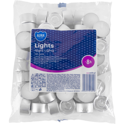 Podgrzewacze Tealight Night Bezzapachowe w Folii 8h 50 sztuk