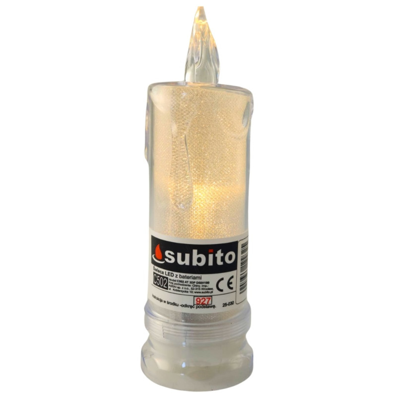 Świeca brokatowa LED SUBITO C502 H180 biała ciepła (927) 1 sztuka