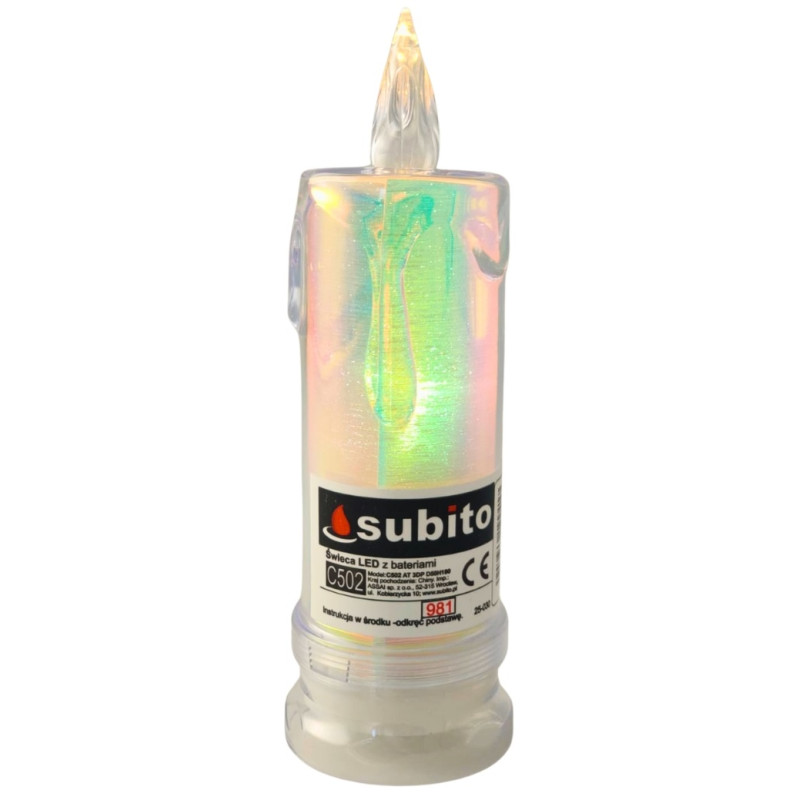 Świeca brokatowa LED SUBITO C502 H180 OPAL biała ciepła (981) 1 sztuka