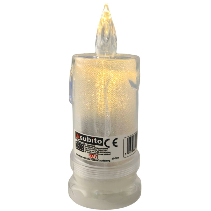 Świeca brokatowa LED SUBITO C502 H145 biała ciepła (977) 6 sztuk