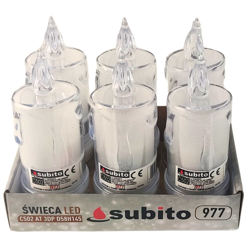 Świeca brokatowa LED SUBITO C502 H145 biała ciepła (977) 6 sztuk