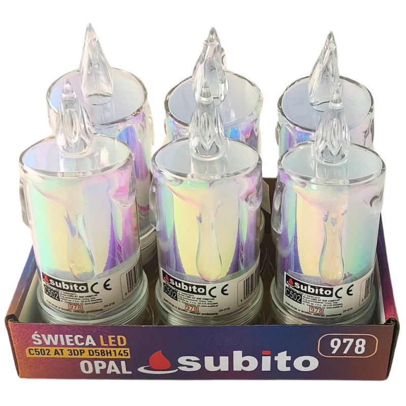 LED třpytivá svíčka SUBITO C502 H145 OPAL studená bílá (978) 6 kusů