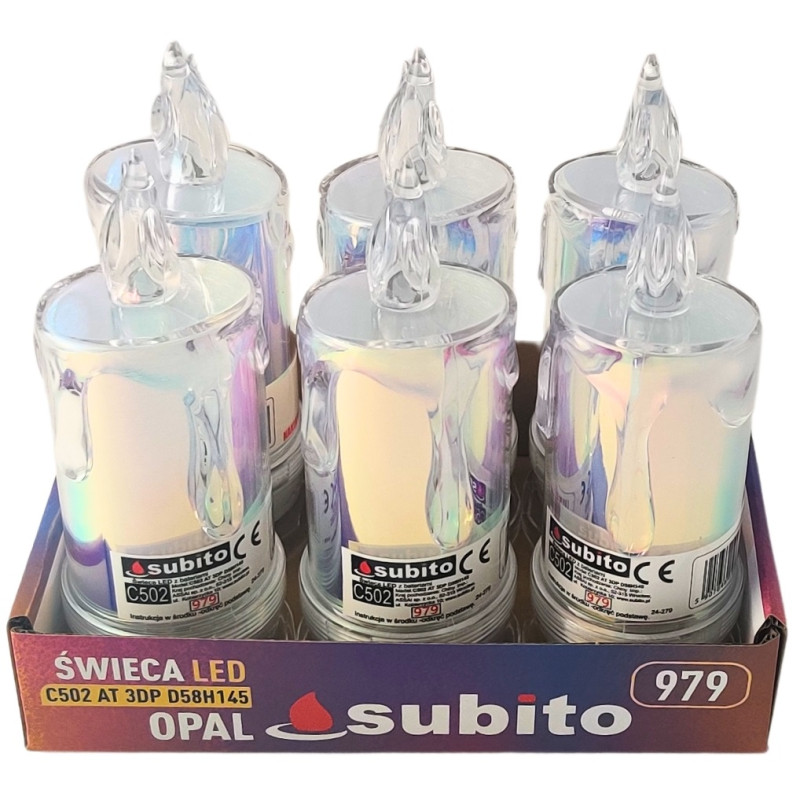 LED glitter candle SUBITO C502 H145 OPAL warm white (979) 6 pieces