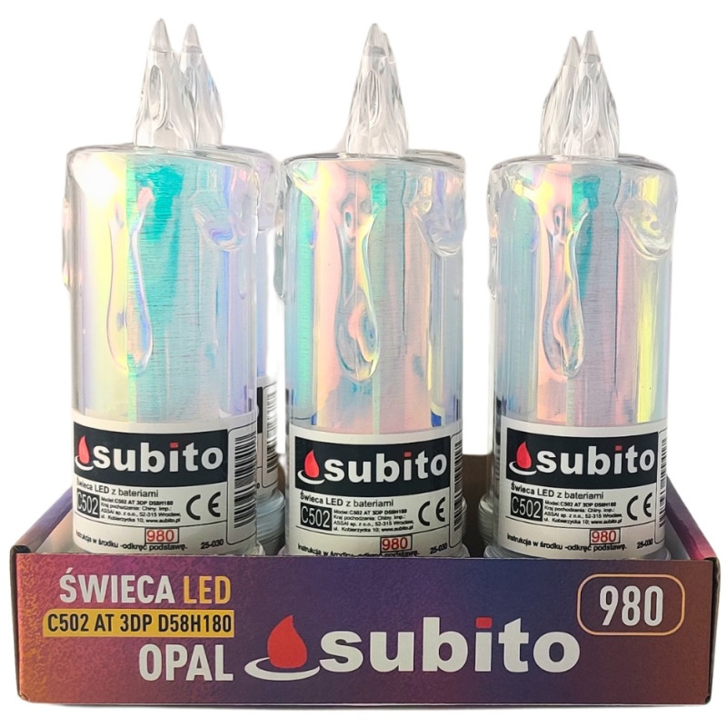 LED glitter candle SUBITO C502 H180 OPAL cold white (980) 6 pieces