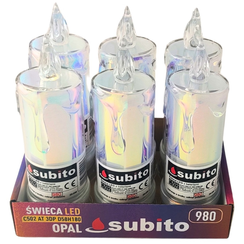 LED trblietavá sviečka SUBITO C502 H180 OPAL studená biela (980) 6 kusov