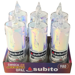 LED třpytivá svíčka SUBITO C502 H180 OPAL studená bílá (980) 6 kusů