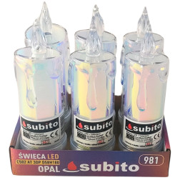 Świeca brokatowa LED SUBITO C502 H180 OPAL biała ciepła (981) 6 sztuk