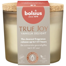 Świeca zapachowa w szkle z korkiem BOLSIUS True Joy Vanilla Delight ~21h