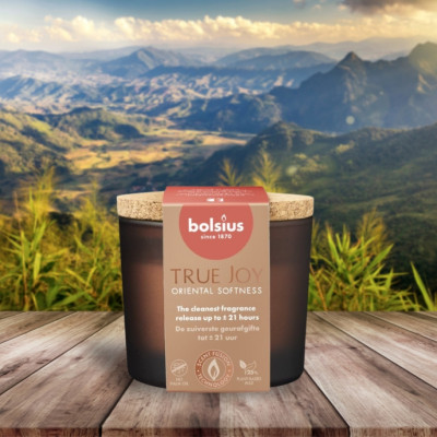 Vonná svíčka ve skle s korkem BOLSIUS True Joy Oriental Softness ~21h 2