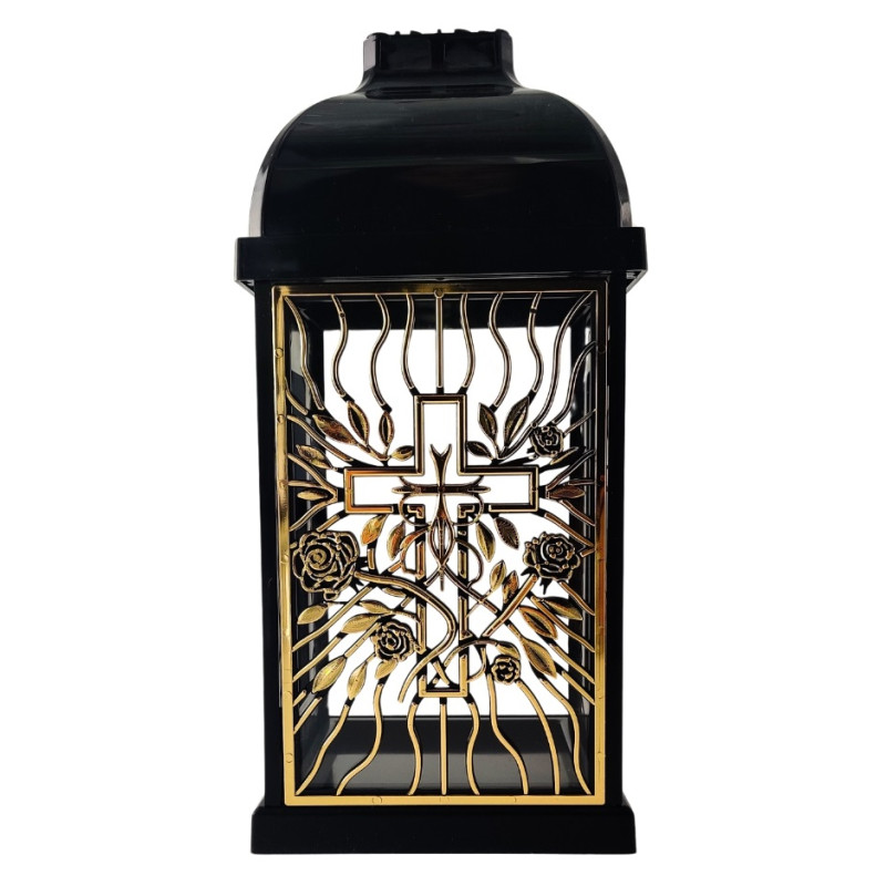 FERMO chapel candle small openwork rose-cross black/gold 29cm