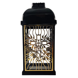 FERMO chapel candle small openwork rose-cross black/gold 29cm