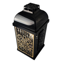 FERMO chapel candle small openwork rose-cross black/gold 29cm