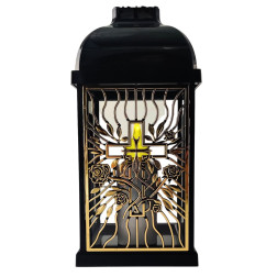 FERMO chapel candle small openwork rose-cross black/gold 29cm