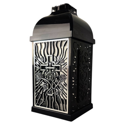 FERMO chapel candle small openwork rose-cross black/silver 29cm