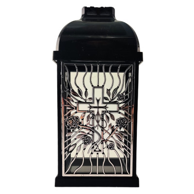 FERMO chapel candle small openwork rose-cross black/silver 29cm 2