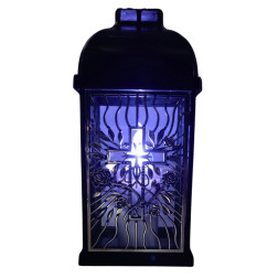 Znicz kapliczka FERMO mały ażur róża-krzyż czarny/srebro 29cm