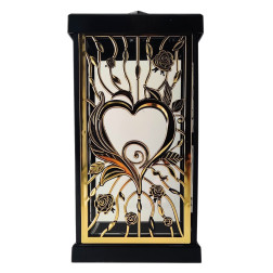 FERMO chapel candle large openwork rose-heart black/gold 30cm