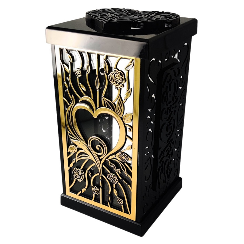 FERMO kaplnková sviečka veľká prelamovaná ruža-srdce čierna/zlatá 30 cm