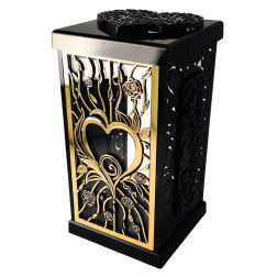 FERMO chapel candle large openwork rose-heart black/gold 30cm