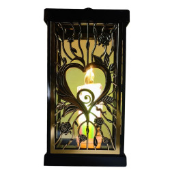 FERMO chapel candle large openwork rose-heart black/gold 30cm