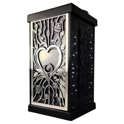 FERMO chapel candle large openwork rose-heart black/silver 30cm