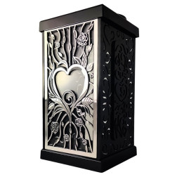 FERMO chapel candle large openwork rose-heart black/silver 30cm