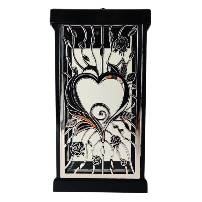 Znicz kapliczka FERMO duży ażur róża-serce czarny/srebro 30cm 2