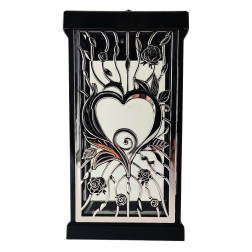 FERMO kaplní svíčka velká prolamovaná růže-srdce černá/stříbrná 30cm