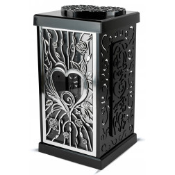 FERMO chapel candle large openwork rose-heart black/silver 30cm
