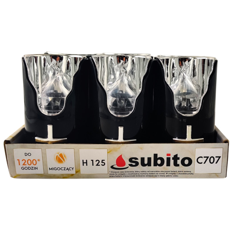 Wkłady do zniczy LED Subito C707 H125 6 sztuk czarny srebrno-biały (593)
