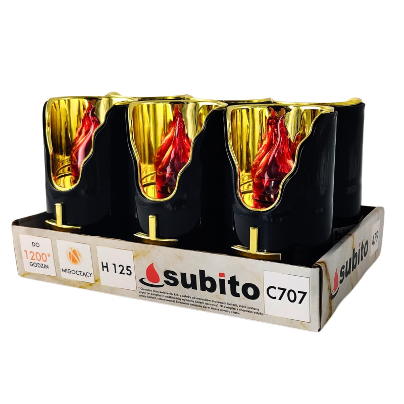 Wkłady do zniczy LED Subito C707 H125 6 sztuk czarny złoty-czerwony (479)