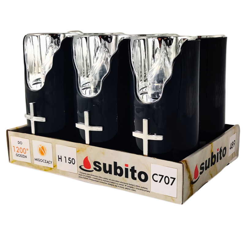 Wkłady do zniczy LED Subito C707 H150 6 sztuk czarny srebrno-biały (489)