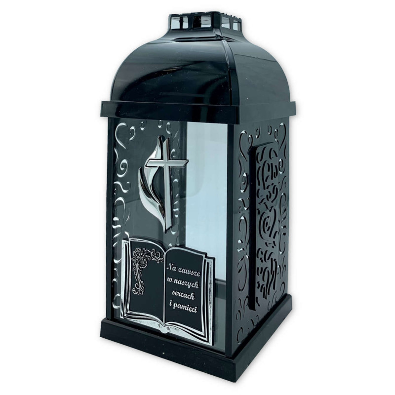 FERMO malá sviečka do knižky - kríž/plameň čierna/strieborná 29 cm