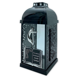 FERMO kleine Buchschreinkerze - Kreuz/Flamme schwarz/silber 29cm