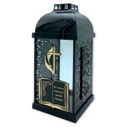 Znicz kapliczka FERMO mały książka-krzyż/płomień czarny/złoto 29cm