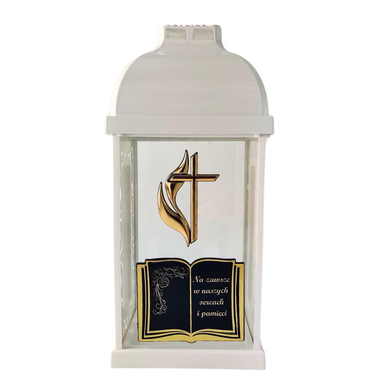 FERMO small book chapel candle - cross/flame white/gold 29cm